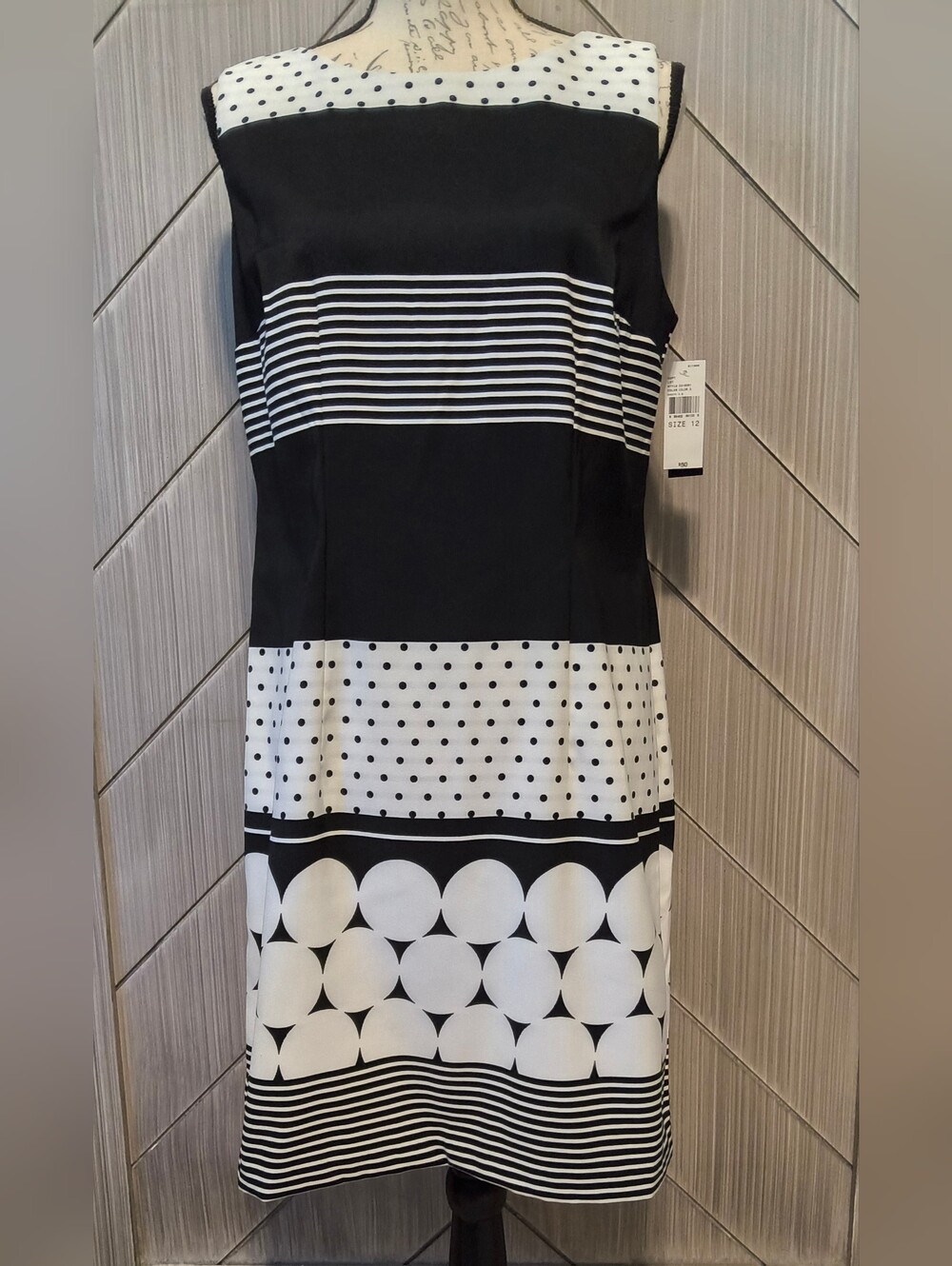 ALYX Black White Polka Dot Stripe Geometric Sleeveless Midi Dress Sz 12